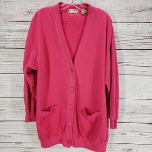 French Navy Women's Pink Knit Button Front Long Sleeve Cardigan Size Large